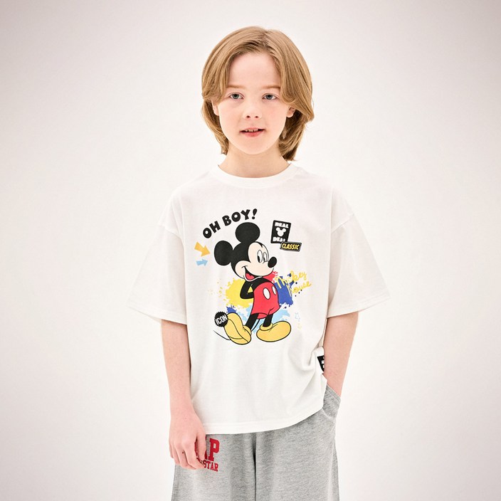 젤리스푼 아동용 통기성 디즈니 미키 마우스 컬러런 루즈핏 티셔츠