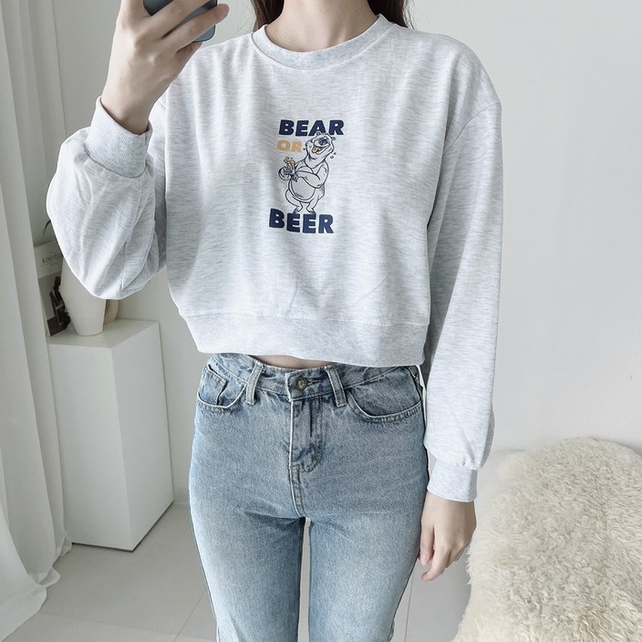 이지스튜디오 여성용 Q크롭 베어비어 소프트 맨투맨