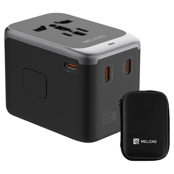 멜리언스 해외여행용 멀티어댑터 프로 ML-OL2 GaN 듀얼 초고속충전 블랙 PD65W, 1개