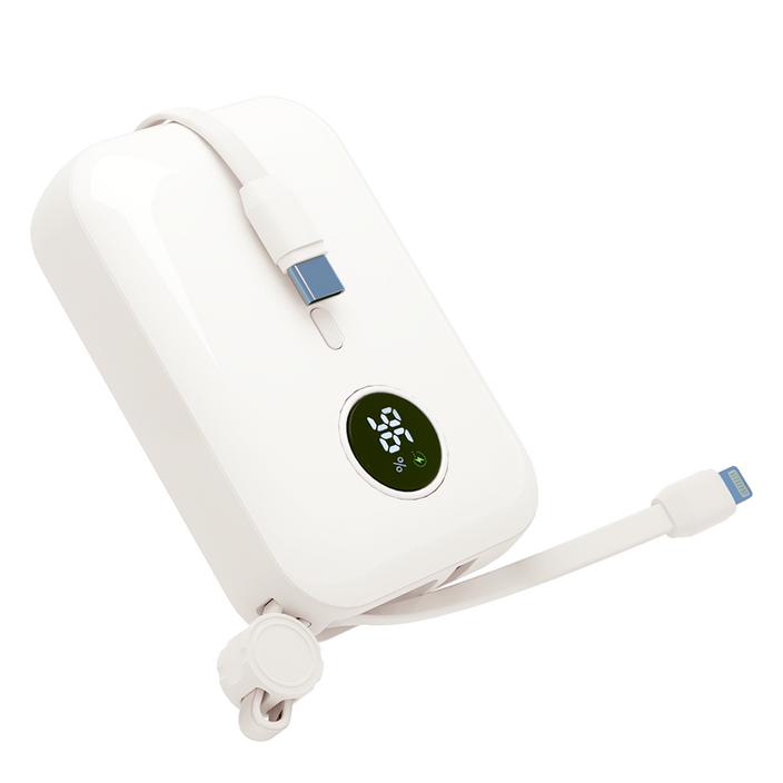 바우아토 난연 PD 22.5W 고속 입출력 케이블 일체형 미니 보조배터리 10000mah, DB0236, 아이보리