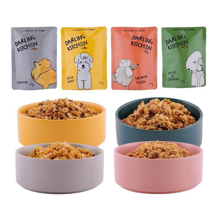 달링키친 강아지 자연화식 사료 4종 세트, 소  닭  오리  연어, 100g, 1세트