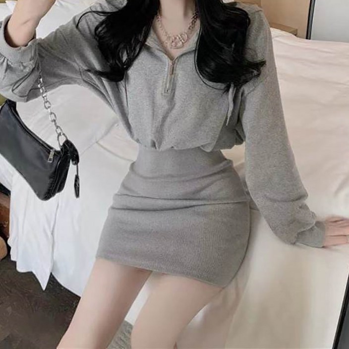 마켓에이 여성용 심플 베이직 미디 후드 원피스 빅사이즈 포함