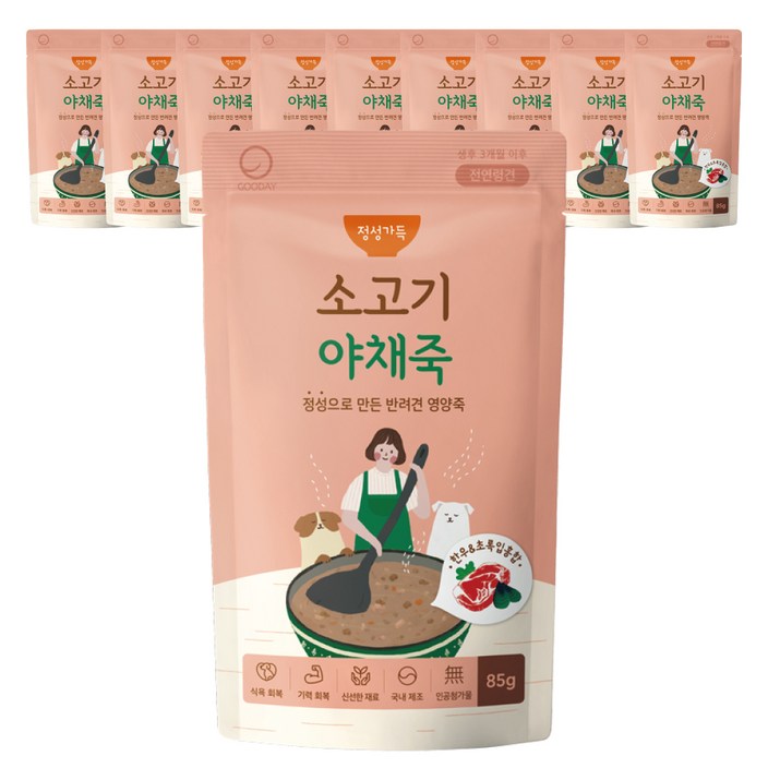 굿데이 정성 가득 반려견 영양죽 85g, 소고기  야채 혼합맛, 10개