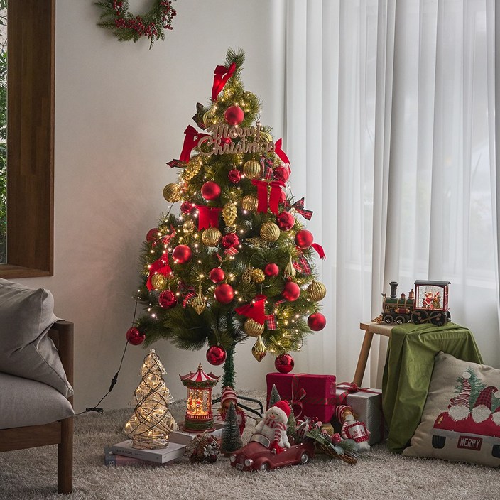 비솜 로맨틱 크리스마스 고급파인트리150cm세트미리내전구 지네전구 400P 포함