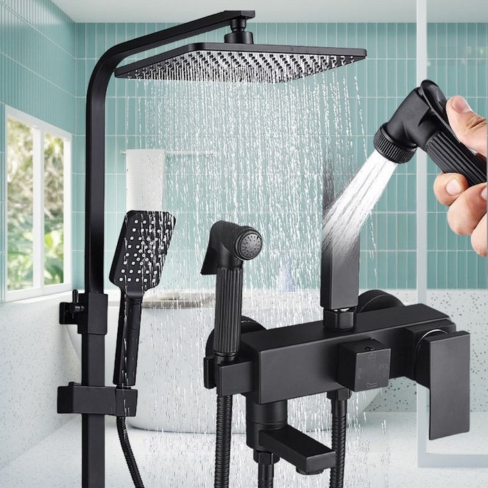 해바라기 샤워기 세트 4단 조절 해바라기수전 샤워기세트 가능 수납 가능한 선반 샤워봉세트