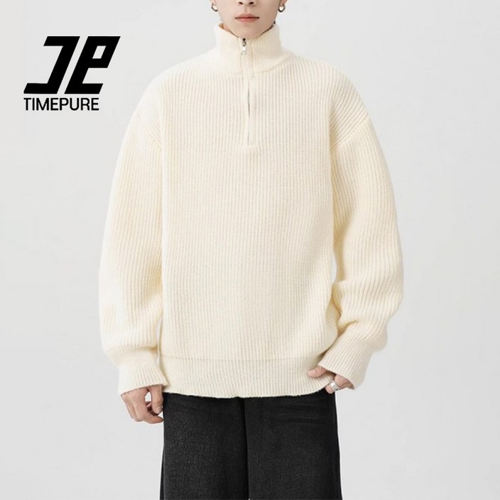TIMEPURE 봄가을 반집업 하이넥 니트 스웨터