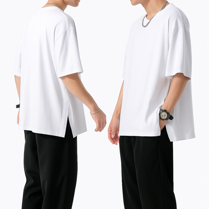 1+1 레이어드 반팔 M-3XL 빅사이즈 트임 남자 여자 티셔츠