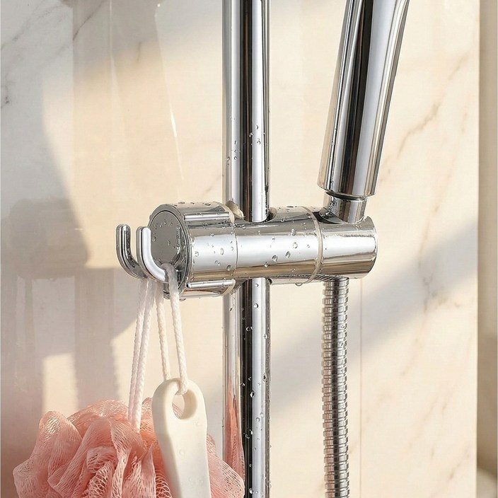 1평욕실 분해없는 쏙끼움 슬라이드바 샤워기 거치대 360도 회전 후크형