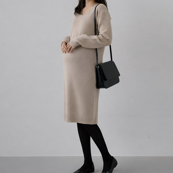 [당일출고] 수엠W 임산부 V넥 니트원피스 출산전후 하객룩 모임룩 출근룩 P07 르벨V원피스