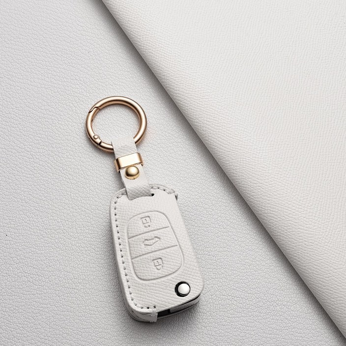 기아/현대 호환 천연 소가죽 3버튼 폴딩 키케이스 (아반떼 MD/모닝/레이/쏘울/스포티지 R/쏘렌토/봉고/YF 쏘나타/i30/K5/K7/포르테/그랜저 TG) 차량용품, C 타입, 아이보리