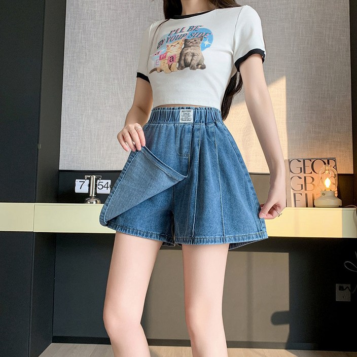 여성용 데님 반바지 여름 A라인 허리밴딩 여유핏 치마바지