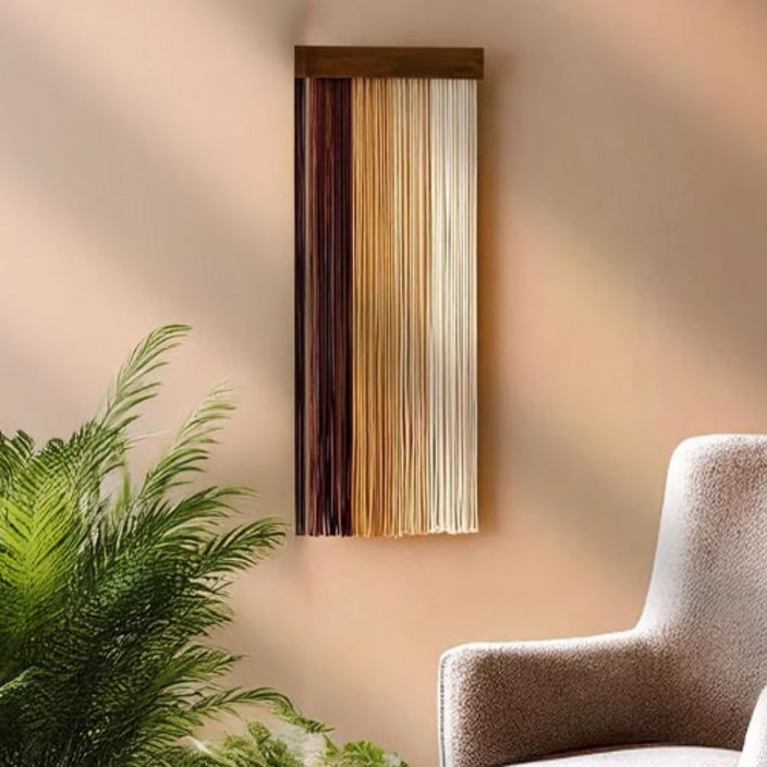 티큐 북유럽 감성 인테리어 소품 벽 장식 우드 로프 태슬 월행잉 마크라메 E388