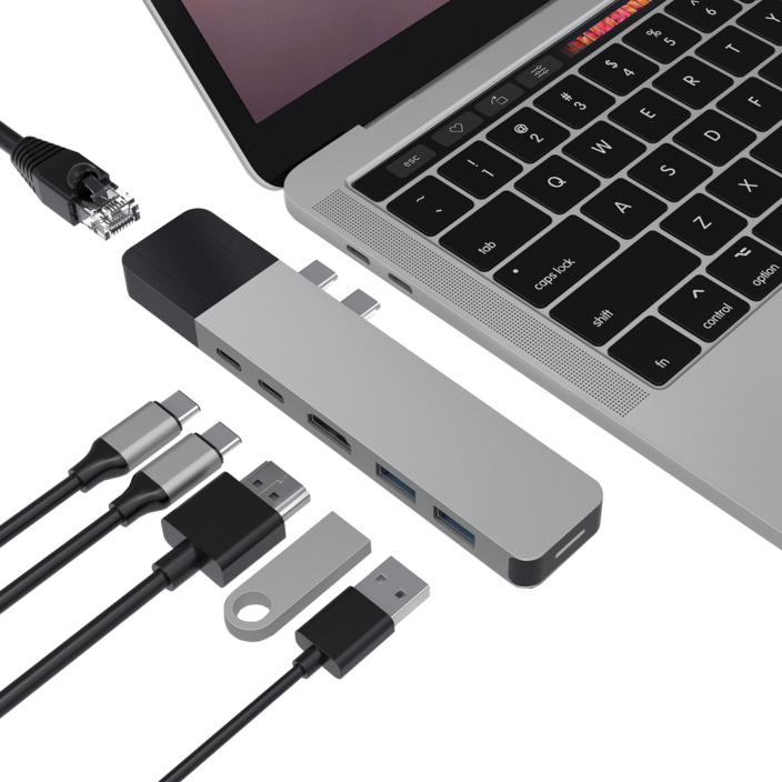 하이퍼드라이브 6in2 USB-C 멀티허브 도킹스테이션 4K HDMI 기가비트랜 100W PD충전 맥북/노트북 호환 (GN28N), 실버, 1개