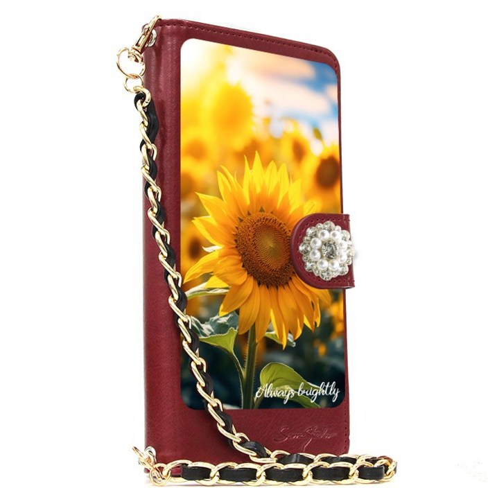 유미폰 Beautiful Sunflower DIA 손목체인 카드지폐수납 다이어리 휴대폰케이스