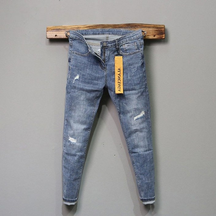 남성 청반바지 여름 트렌드 자수 펀칭슬림 스판 9부 팬츠 뉴타임즈 C11 F618G220