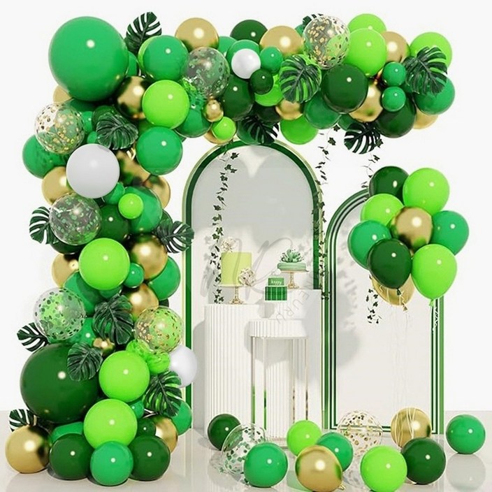 늘우 파티장식 풍선세트 몬스테라 그린 손펌프포함 환갑파티풍선