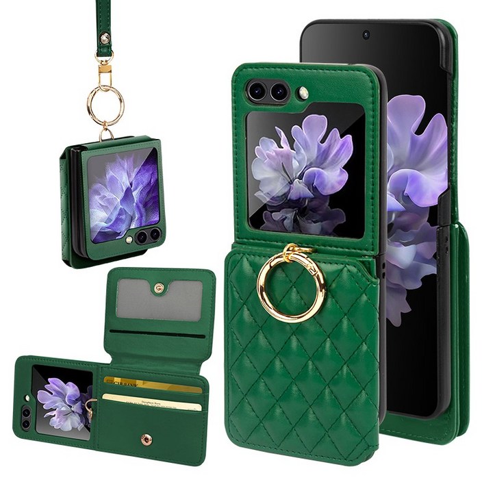 오이키 Z플립케이스 폭신한 레더 휴대폰 케이스 카드 지폐 지갑  + 스트랩