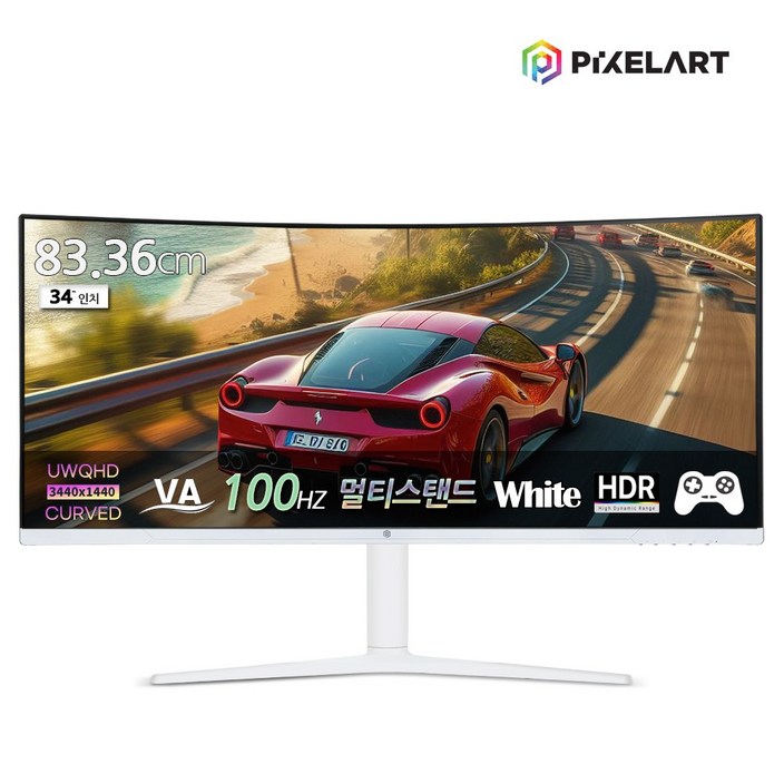 연말이벤트픽셀아트 PIXELART PAQ3410W 화이트 일반 WQHD 멀티스탠드 100Hz 울트라와이드 모니터
