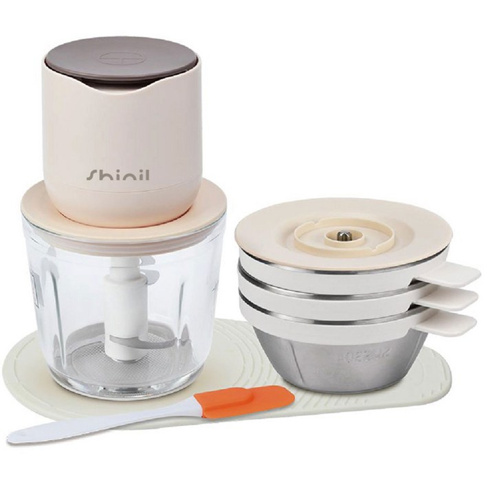 신일 강력 무선 야채 다지기 내열 유리 SUS 304 스텐 600ml, SFM-T100KM 베이지