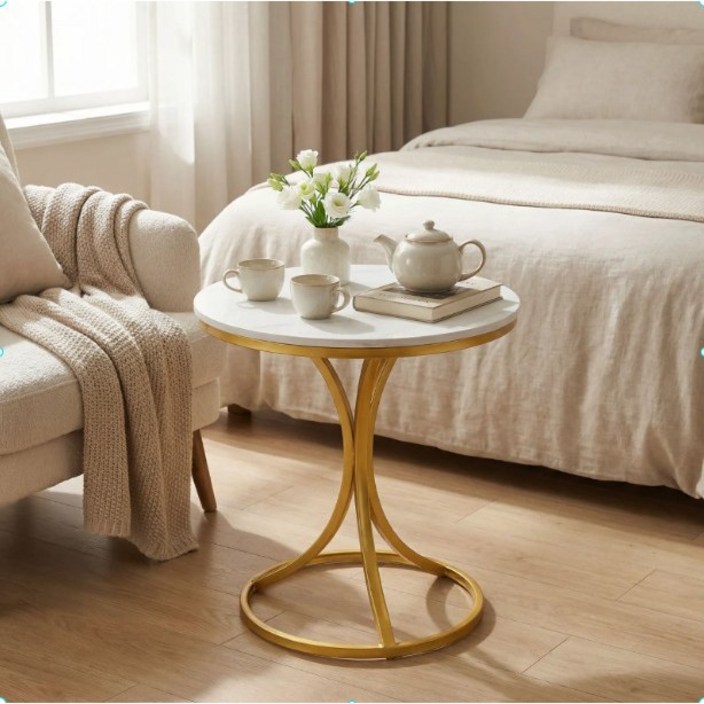 체리닷컴 잘록한 세라믹 거실 카페 원형 티테이블, 골드 C