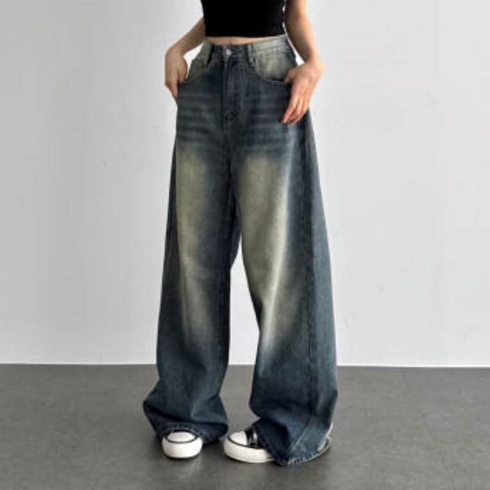 키작녀청바지 연청바지 키작진 와이드 청바지 세미와이드