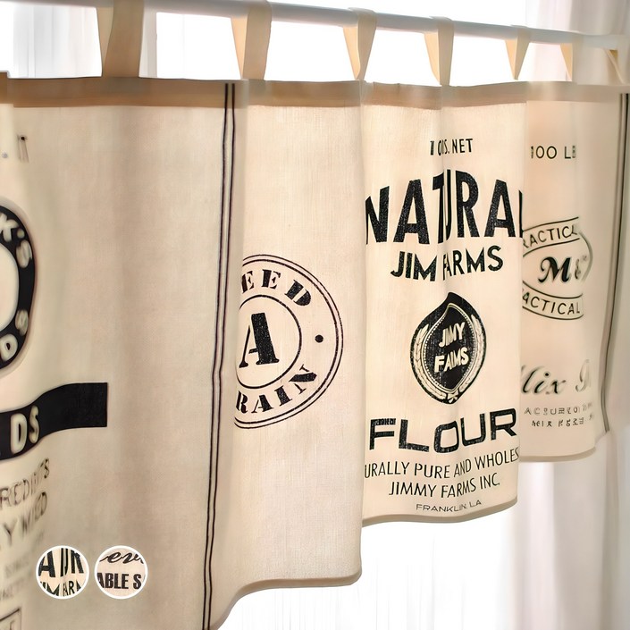 인더모먼트 북유럽스타일 빈티지 영문판 패턴 주방 커튼