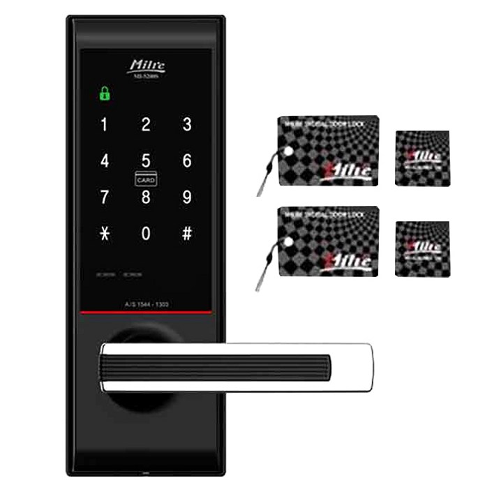밀레시스텍 무타공 디지털 도어락 MI-5200S + 전자키 휴대폰걸이형 2개 + 스티커형