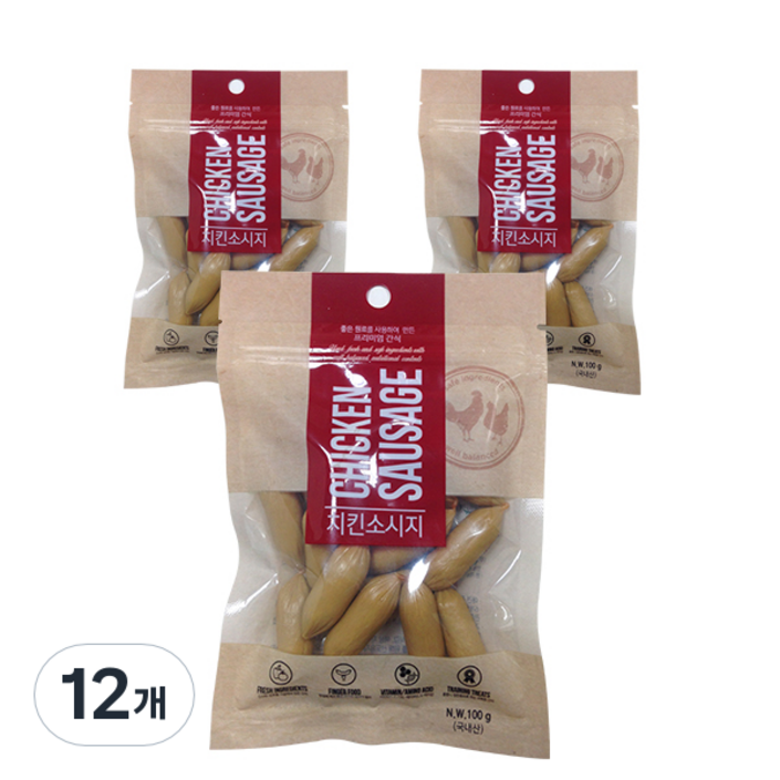 강아지 소시지 간편 간식, 닭고기맛, 100g, 12개