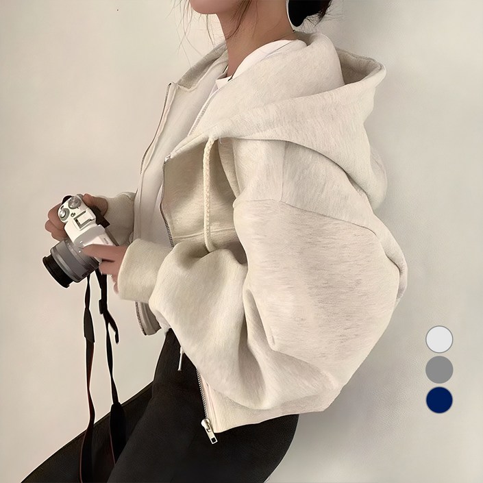 아이엠몽 여성용 우라메 무지 슬림핏 크롭 후드 집업