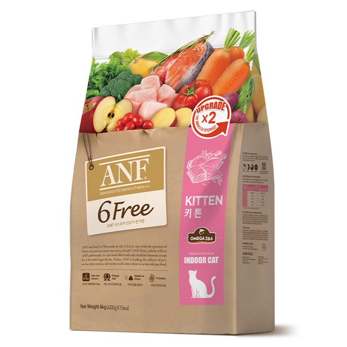 ANF 생후 12개월 이전 식스프리 인도어 캣 키튼 건식사료, 피부피모, 6kg, 1개