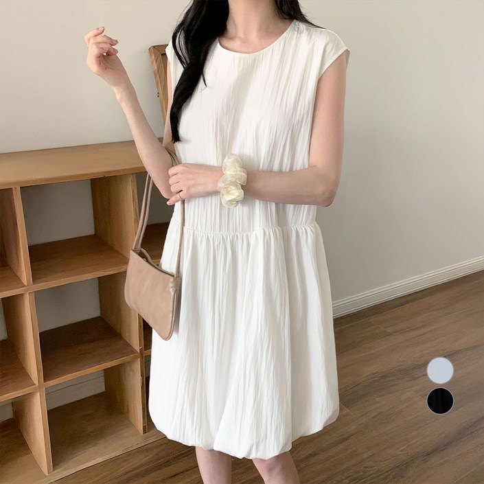 아피나르 여성용 민소매 벌룬 미디 원피스