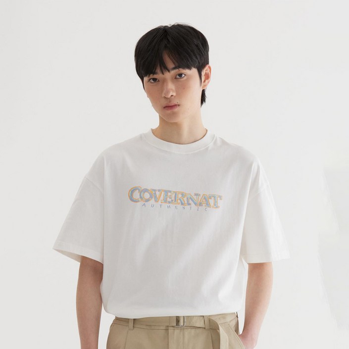 커버낫 남녀공용 멀티 컬러 로고 그래픽 면 티셔츠