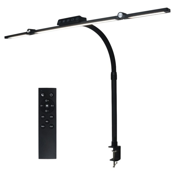 루미라인 와이드 듀얼폴딩 클램프타입 리모컨 책상용 LED 스탠드, 블랙