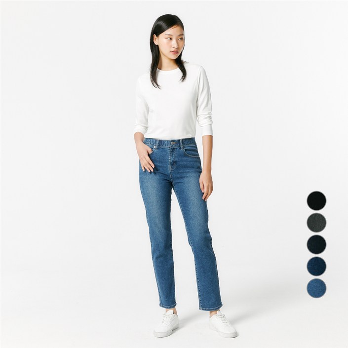 JAJU자주 여성용 스트레이트핏 데님 팬츠