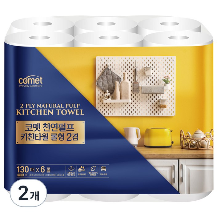 코멧 천연펄프 키친타월 롤형 2겹, 12개, 130매