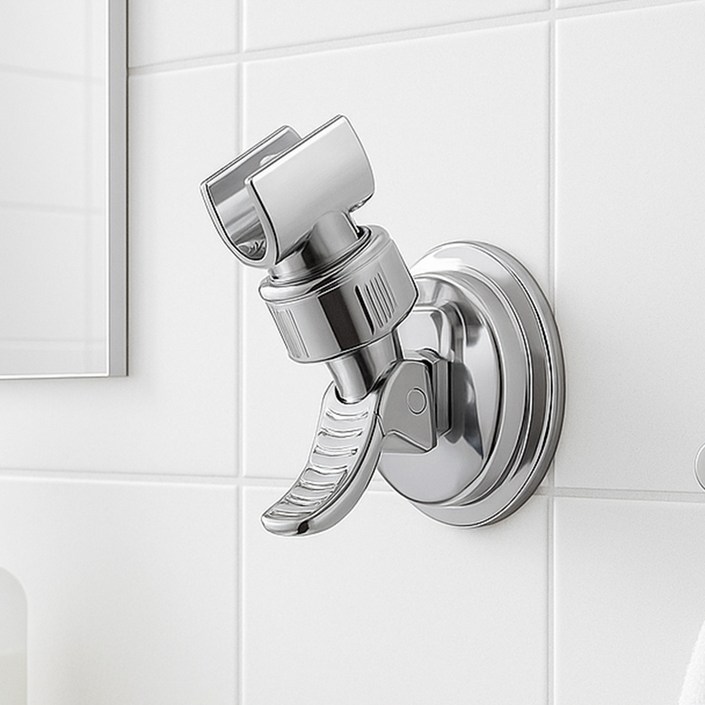 위더스욕실용품 워터링 360도 회전 각도조절 흡착식 욕실 샤워기 거치대, 실버