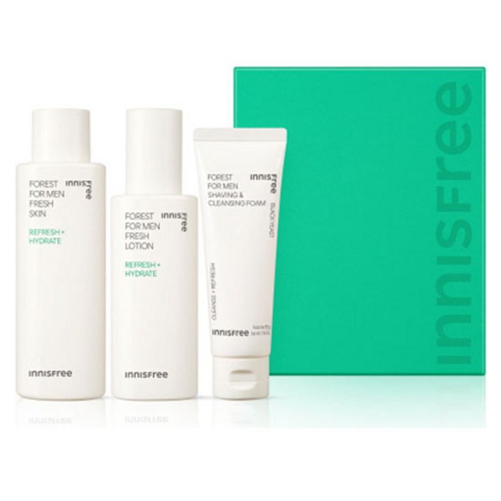 이니스프리 포레스트 포맨 프레시 스킨케어 스킨 180ml  로션 140ml  쉐이빙 앤 클렌징 품 50g 세트
