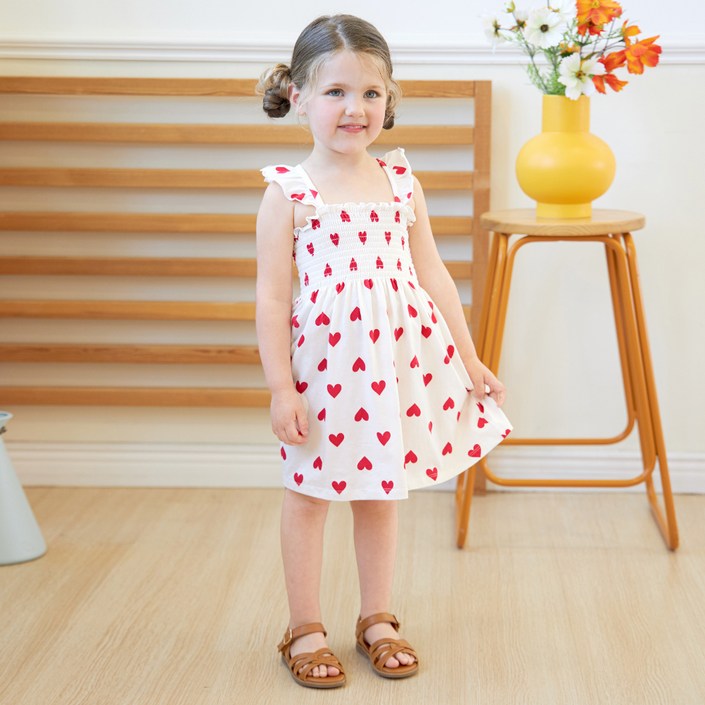 베리메이 여아용 통기성 엔젤 하트 스모킹 원피스