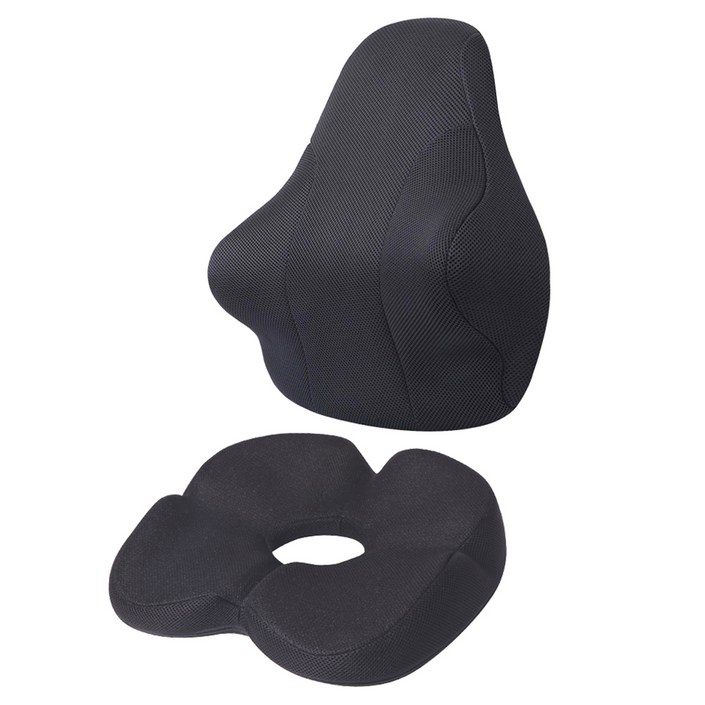 베네폼 바른자세 등받이 허리쿠션 허리소프트  힙업방석 세트, 블랙