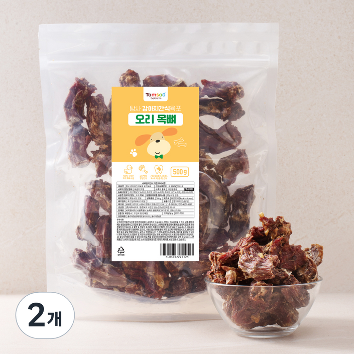 탐사 반려견 수제간식 오리 목뼈 대용량 500g 탐사 반려견 수제간식 오리 목뼈 대용량 500g