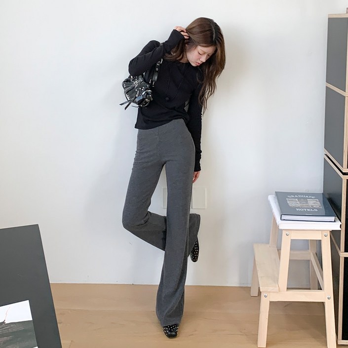 시크블랙 여성용 디라핀 니트 골지 부츠컷 레깅스 팬츠 cppt15418k58