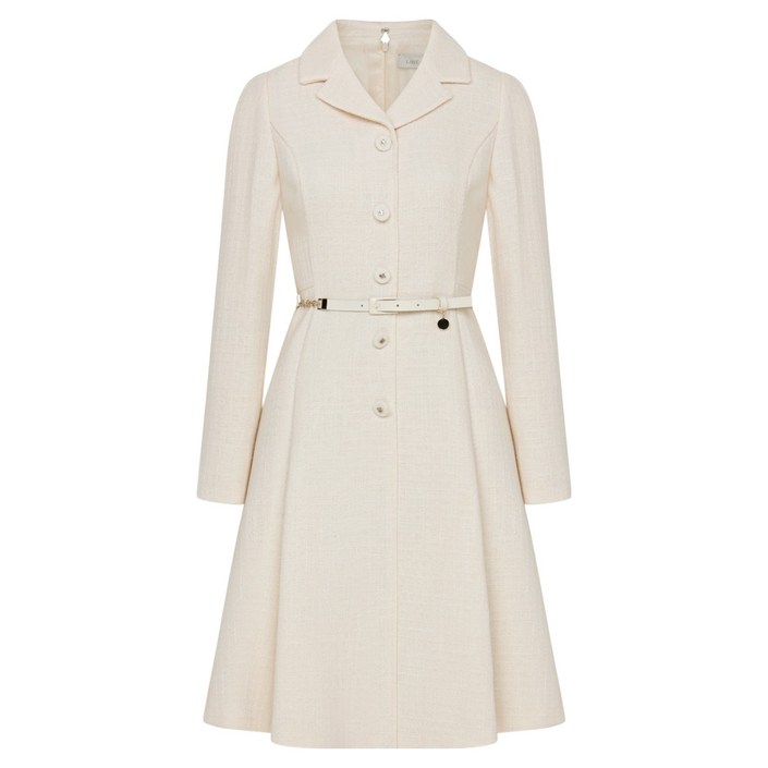 라인어디션 오픈카라 벨티드 트위드 원피스