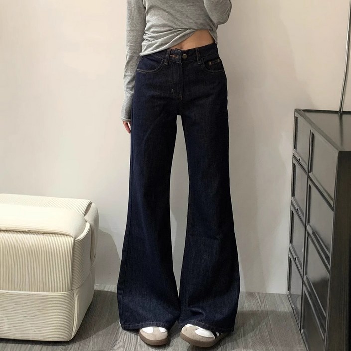 메이첼 여성용 헬루 와이드 부츠컷 데님 스트레이트 팬츠 11159