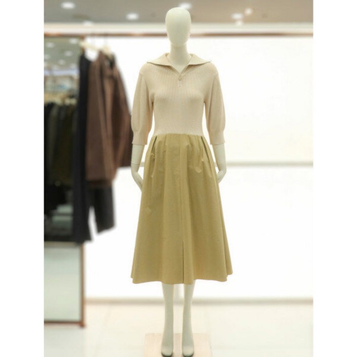 씨씨콜렉트 여성 롱 원피스 심플 기본 데일리코디 반집업카라 니트 배색 원피스C241KSE001라이트베이지DGDH2247835