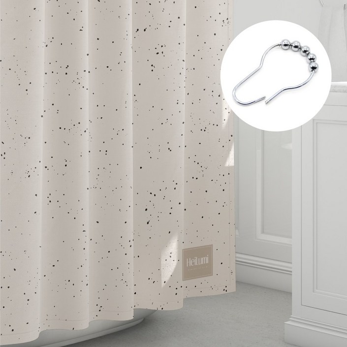 프리미엄 패브릭 방수 샤워 커튼  스텐 커튼 링 12p, 1개, 모던 테라조