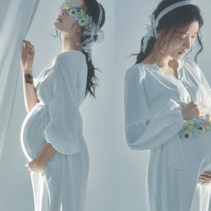 화이트 심플 만삭원피스셀프 주수원피스 임산부 만삭촬영 드레스 사진스냅 의상 빅사이즈 옷