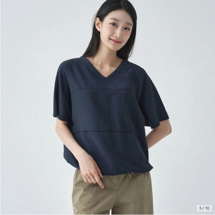 지센 파격할인   여성 V넥 솔리드 반팔블라우스 색상2종