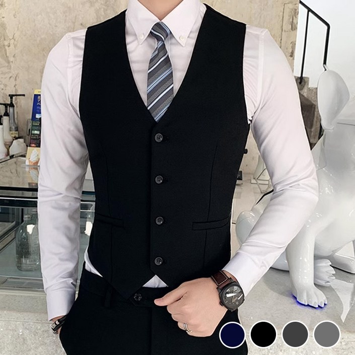 고급 남성 베스트 정장조끼 빅사이즈 브이넥 턱시도조끼