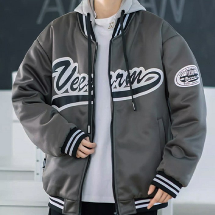데일로엔 남성 심플 레터링 후드 바시티 야구 점퍼 데일로엔 남성 심플 레터링 후드 바시티 야구 점퍼