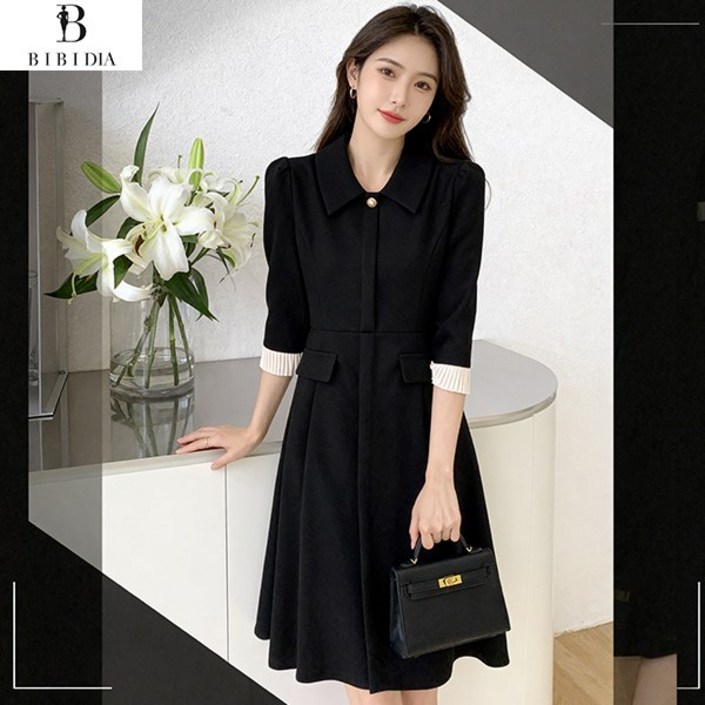 비비디아 여성 플리츠 카라 원피스 벨트 투피스느낌 정장 원피스 하객룩 5566